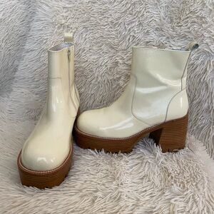 Jeffrey Campbell Glossy Cream Heeled Boots